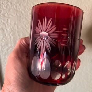 Vintage Bohemian Ruby Red Cut-to-Clear Daisy Tumbler – Czech Crystal Hand Cut